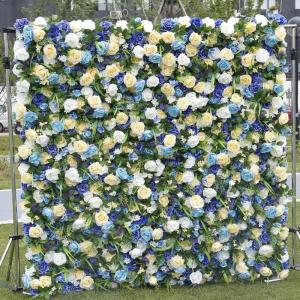 Blauer Dschungel-Stil, 5D-Stoff, Hintergrund, Blumenwand, Blumenarrangement, Blumen-Wandpaneel-Set, Seiden-Hortensie, Rose, Blumenpaneel Für Fotohintergrund, Home, Party, Hochzeit