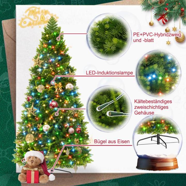 Dichter Premium Künstlicher Weihnachtsbaum 210 cm mit Beleuchtung – Lebensechter Tannenbaum aus PVC+PE-Mix, mit Metallständer, Perfekter Christbaum für Festliche Dekoration