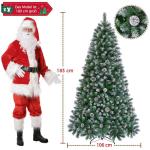 Kunstkerstboom van 183 cm met sneeuw en 64 dennenappels, diameter ca. 106 cm, 920 takpunten, moeilijk ontvlambare dennenboom met snelmontage, klapsysteem, incl. metalen standaard
