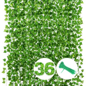Kunstklimop, 36 stuks, totale lengte 65 m, hangend met klimop, slinger, bladeren, planten, kunstklimop, slinger, feest, tuin, bruiloft, muur, wooncultuur