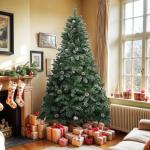 Kunstkerstboom met sneeuw en dennenappels, ca. 880 takken, natuurgetrouwe dennenboom met metalen standaard en klapsysteem, snelle montage voor thuiswinkels, 182 x 105 cm