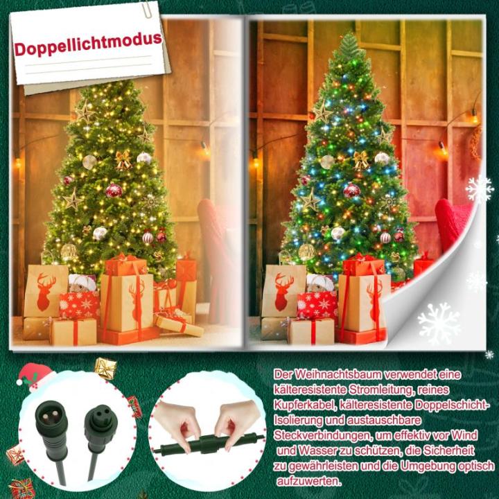 Dichter Premium Künstlicher Weihnachtsbaum 210 cm mit Beleuchtung – Lebensechter Tannenbaum aus PVC+PE-Mix, mit Metallständer, Perfekter Christbaum für Festliche Dekoration