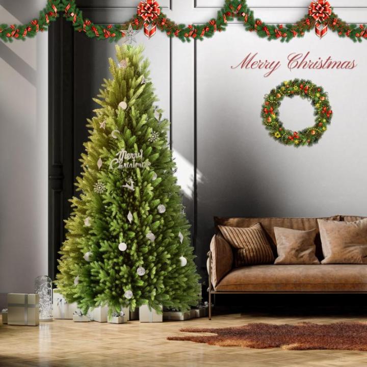 Kunstkerstboom in premium kwaliteit, groene realistische takken van PE + pvc, herbruikbaar, stabiele houten standaard, voor kerstdecoratie, herbruikbaar