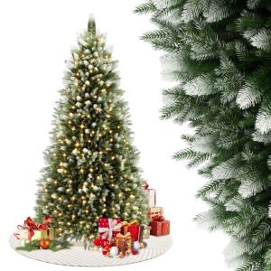 Kunstkerstboom met verlichting, 180 cm, PVC/PE, natuurgetrouw met sneeuwpunten en houten sokkel, kerstbomen, kerstdecoratie