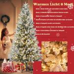 Kunstkerstboom met 200 ledverlichting, 150 cm premium dennenboom, kunstkerstboom met natuurwitte sneeuwvlokken, 400 takpunten, van PE en pvc dennennaalden, snel op te bouwen, klaps