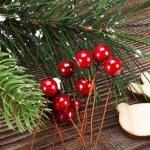 Künstliche Holly Beeren, 100 Stück Mini 10 mm Gefälschte Beeren Dekor auf Draht für Weihnachtsbaum Dekoration Blumenkranz DIY Handwerk Verwenden (Weinrot)
