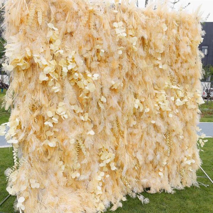 Champagner Raureif Kunstblume Hintergrund Wandtuch Hintergrund Blumenwand, Blumenarrangement Blumenwandpaneel-Set, Seiden-Hortensie-Blumenpaneel Für Fotohintergrund Home Party Hoc