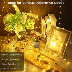 Lichtsnoer, koperdraad, stroom, 20 m, 400 leds, warmwit, kerstverlichting, voor buiten, 8 modi, waterdicht, kerstverlichting voor feest, , kamer, tuin, balkon, bruiloft, kerstdecor