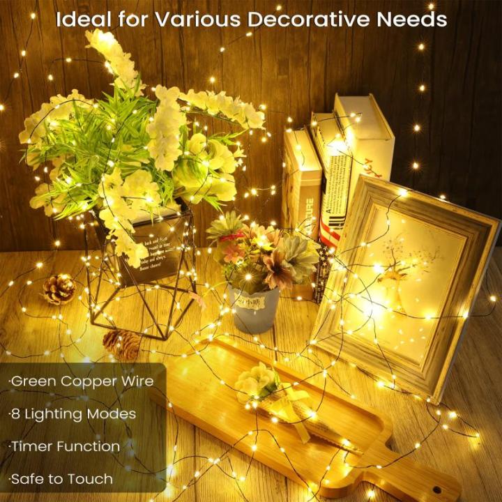 Lichtsnoer, koperdraad, stroom, 20 m, 400 leds, warmwit, kerstverlichting, voor buiten, 8 modi, waterdicht, kerstverlichting voor feest, , kamer, tuin, balkon, bruiloft, kerstdecor