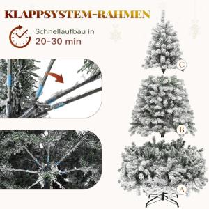 Kunstkerstboom met sneeuw, ca. 880 takken, dennenboom met klapsysteemframe en opvouwbare metalen standaard, snelle montage voor thuis, kantoor, winkels, 182 x 95 cm diameter