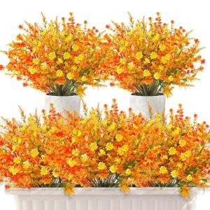 Herfstbloemen, kunstmatige eucalyptus, decoratie, 6 bundels kunstbloemen, herfstbloemen, herfstboeket, kunstbloemen, herfstdecoratie, herfsttakken, oranje, voor binnen en buiten, b