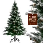 Kerstboom Kunstboom 180cm PVC Sneeuw-Effect Denneappels met standaard Groen-Wit