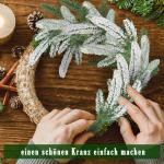 Kunstdennennaalden, 24 stuks sneeuwgepatteerde kunstdennentakken, 25 x 11 cm, gesneden dennennaalden, groene cederpicks voor doe-het-zelf slinger, kerstdecoratie