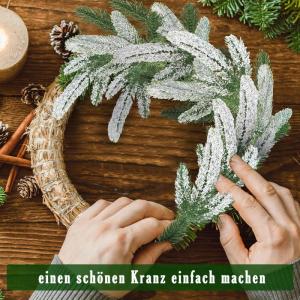 Kunstdennennaalden, 24 stuks sneeuwgepatteerde kunstdennentakken, 25 x 11 cm, gesneden dennennaalden, groene cederpicks voor doe-het-zelf slinger, kerstdecoratie