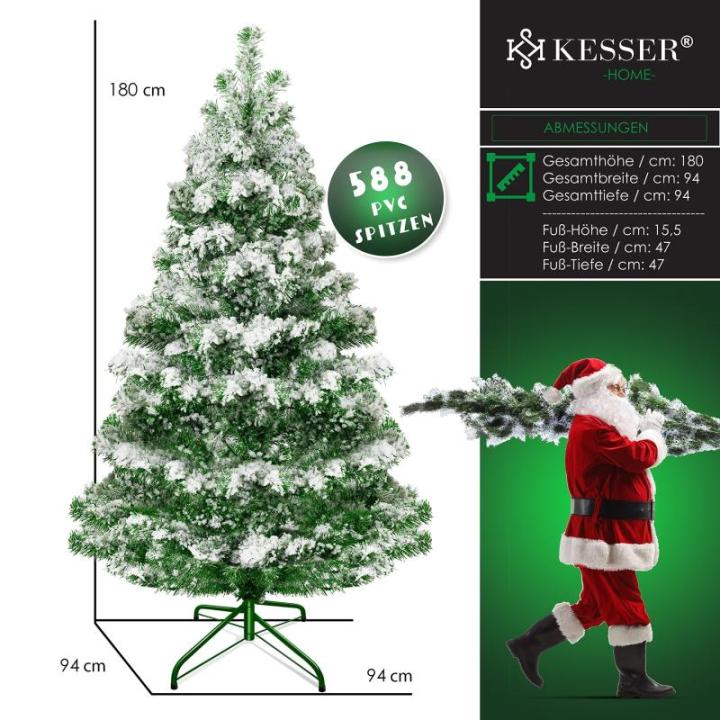 Kunstkerstboom 180 cm met 588 punten, dennenboom kunstmatig edelspar snel op te bouwen incl. kerstboomstandaard, kerstdecoratie - sneeuw 1,8 m