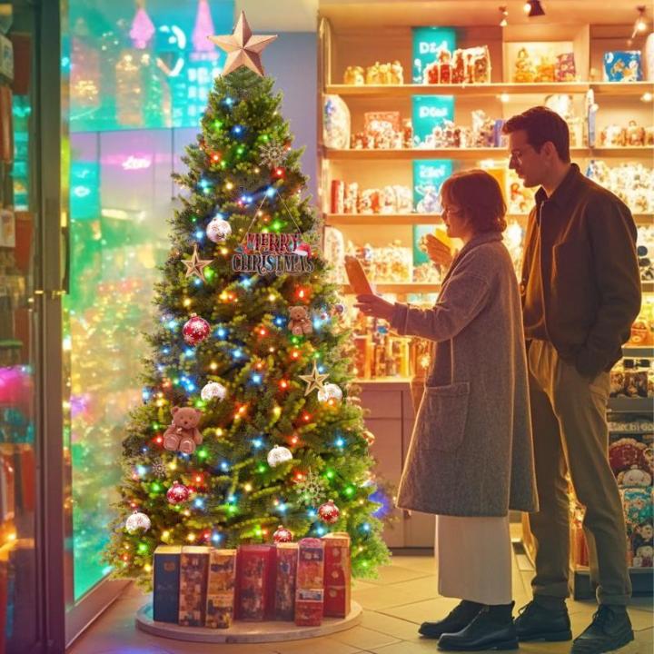 Kunstkerstboom van 210 cm met 350 RGB ledverlichting, premium dennenboom, kunstkerstboom van kunstkerstboom van PE en pvc, met metalen standaard, 1060 takpunten, snel op te bouwen 