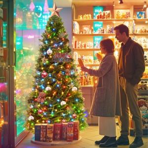 Kunstkerstboom, kunstkerstboom met verlichting, 180 cm, natuurgetrouw, met kleurrijke led en metalen houder, kerstboom, kerstdecoratie
