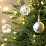 Kerstversieringen 9 stuks 6cm , bevroren winter zilver en wit onbreekbare kerstbal ornamenten decoratie voor kerstboomversiering