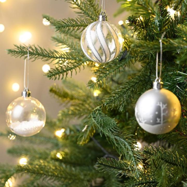 Kerstversieringen 9 stuks 6cm , bevroren winter zilver en wit onbreekbare kerstbal ornamenten decoratie voor kerstboomversiering