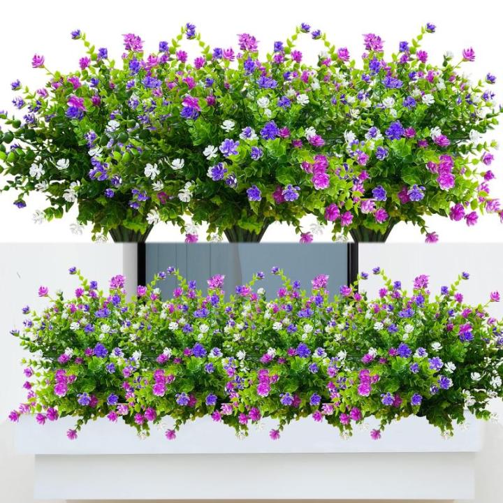 8 bundels , outdoor, weerbestendig, zoals echt, kunstplanten, uv-bestendige balkonplanten, plastic bloemen voor buiten, balkon, balkonbak, tuin, binnen en buiten