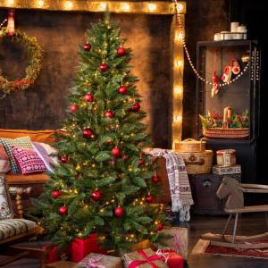 Kunstkerstboom, 120 cm, sparte, natuur met houten standaard, dennenboom met groene stam, made in EU