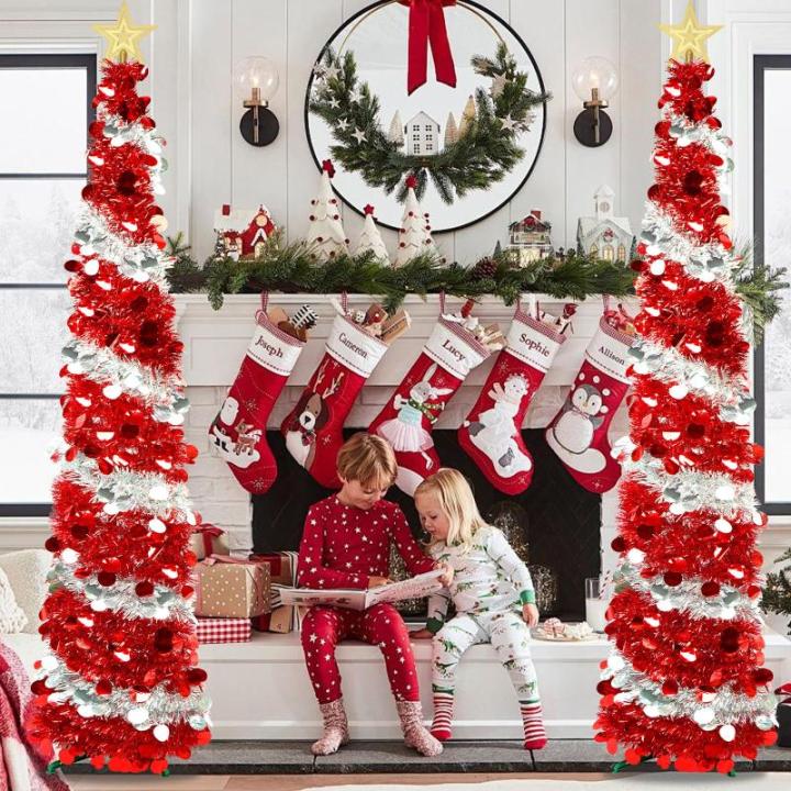 Pop Up Kerstboom, 180 cm, kunstkerstboom met sterkant, opvouwbare versiering, dennenboom met pailletten, decoratieve boom voor kerstdecoratie, binnenruimtes