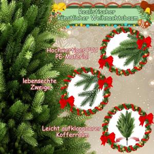 Kunstkerstboom in premium kwaliteit, groene realistische takken van PE + pvc, herbruikbaar, stabiele houten standaard, voor kerstdecoratie, herbruikbaar