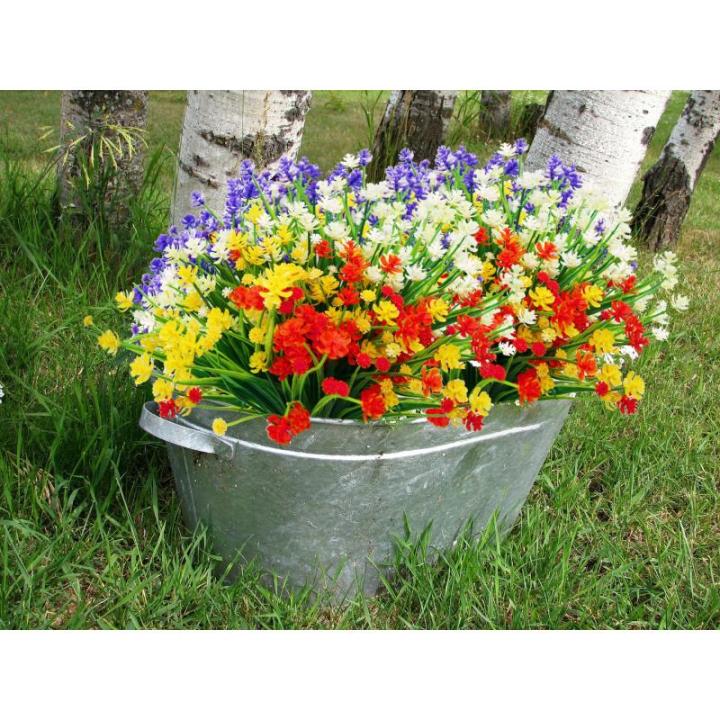 voor buiten, uv-bestendig, kunstplanten, bloemen in grote hoeveelheden voor het ophangen van plantenbakken, buiten, veranda, vaas, thuis, raamdecoratie, 8 bundels