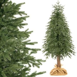 Kerstboom met natuurlijke stam, 180 cm, natuurgetrouwe dichte takken, boomstandaard en jute stof, kunstdennenboom, gemaakt in de EU