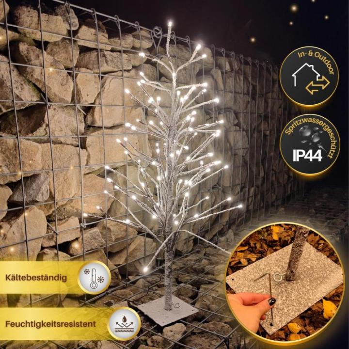 LED kerstboom 80 cm bruin - met 88 warmwitte leds en sneeuwdecoratie - kerstboom / dennenboom geschikt voor buiten - takken en takken buigzaam - incl. metalen standaard