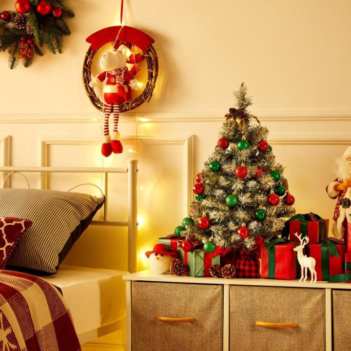 Kunstkerstboom, snelle montage, incl. kerstboomvoet, kerstboom, witte sneeuw voor tafel, kantoor
