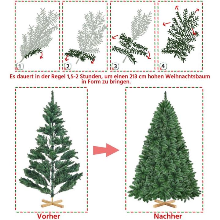 Kunstkerstboom met 1347 takpunten, moeilijk ontvlambaar pvc, inclusief metalen standaard met houtnerf, groen, 213,5 cm