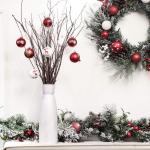 9 stuks 6cm , kerstboomballen, traditioneel rood en wit elandentekenthema, kerstboomversiering, uitgerust met touw kraftpapier inwikkeling
