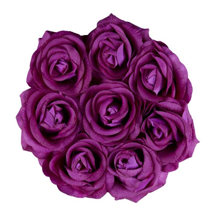 Rozenbox rond, 8 rozen, stevige bloemendoos zwart, 10 jaar houdbaar, cadeau-idee, decoratieve bloemenbox, paars, 17 x 17 x 17 cm