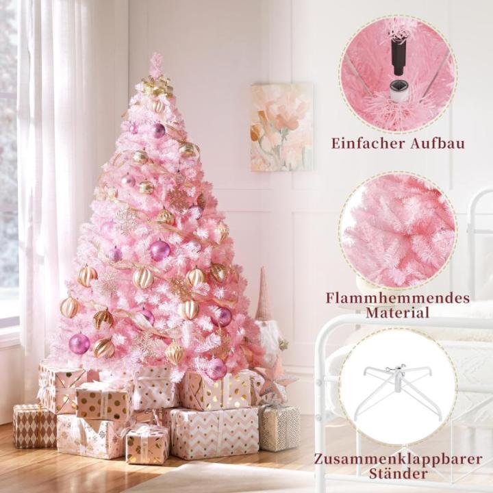 Kunstkerstboom, 183 cm, roze, dennenboom met 598 takken, opvouwbare metalen standaard, herbruikbare kerstboom, kunstboom voor kerstdecoratie