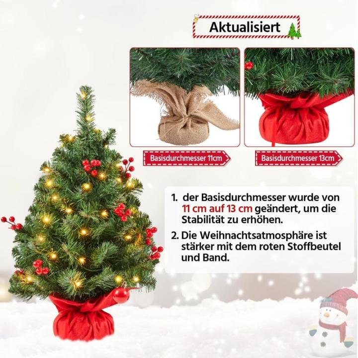 50 cm mini-kunstkerstboom met 35 warmwitte ledlampen en 40 rode bessen, kleine kerstboom, tafel, dennenboom voor kerstdecoratie, groen