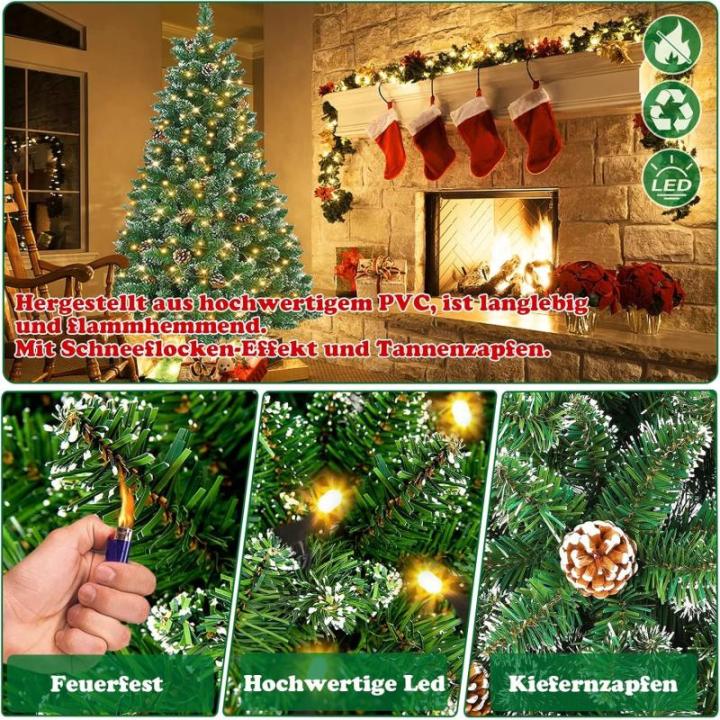 Kunstkerstboom met verlichting, sneeuweffect, led-dennenboom met metalen standaard, 350 lampen, pvc-kerstboom voor kerstdecoratie, 210 cm