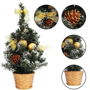 Verlichte mini-kerstboom, kleine kunstdennenboom van 40 cm hoog, versierd met ballen, dennenappels en verlichting; geschikt als tafeldecoratie, kerstdecoratie, voor thuis, op kanto
