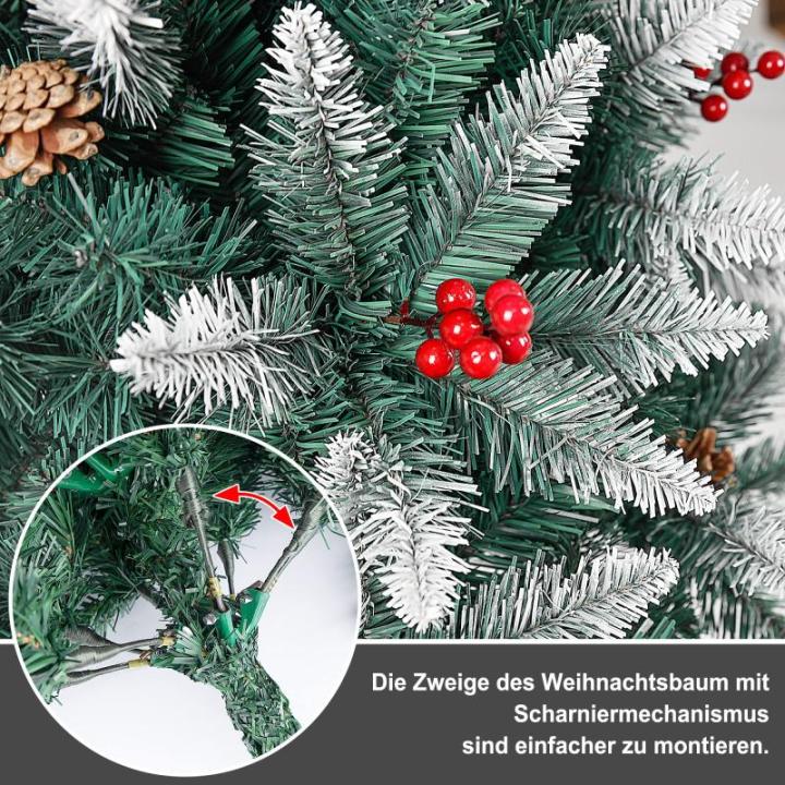 Kunstkerst, kleine kerstboom, 150 cm (Ø ca. 75 cm), 420 takken, moeilijk ontvlambaar pvc, met dennenappels wit