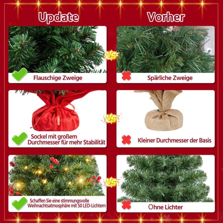 90 cm mini-kunstkerstboom met 50 warmwitte ledlampen en 60 rode bessen, kleine kerstboom, tafel, dennenboom voor kerstdecoratie, groen