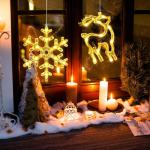 Kerstverlichting – 10 led-lichtgordijnen, werkt op batterijen, warme Biacno timer, decoratieve kerstverlichting voor kerstboom, raam, deur, bruiloft (sneeuwvlok en eland)