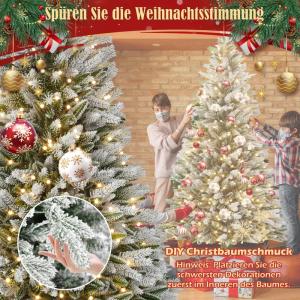 Kunstkerstboom met 350 ledverlichting, 180 cm premium dennenboom, kunstkerstboom met natuurwitte sneeuwvlokken, 800 takpunten, van PE en pvc dennennaalden, snel op te bouwen, klaps