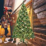 Kunstkerstboom, dennenboom met verlichting, 350 leds, warmwit, incl. metalen standaard, 820 takken, pvc-kerstboom voor kerstdecoratie, herbruikbaar, 210 cm, groen pvc + led