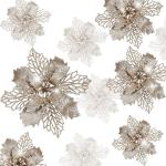 21 stuks kerstbloemen kerstboomversiering bloem kunstbloem glitter kerstboomversiering champagne Kerstmis
