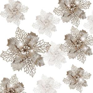 21 stuks kerstbloemen kerstboomversiering bloem kunstbloem glitter kerstboomversiering champagne Kerstmis