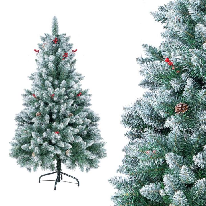 Kunstkerst, kleine kerstboom, 150 cm (Ø ca. 75 cm), 420 takken, moeilijk ontvlambaar pvc, met dennenappels wit