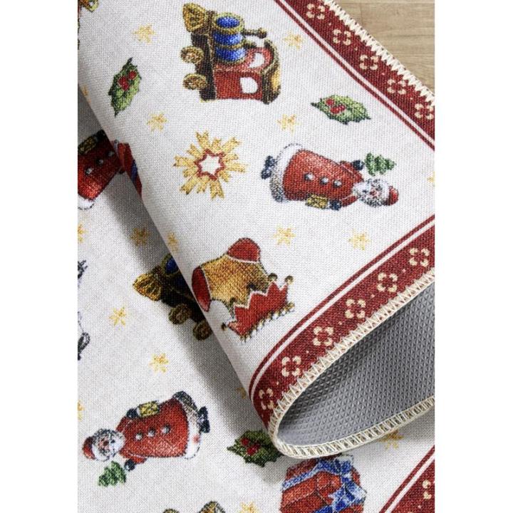 Design tapijt Nostalgic - Toy's Delight - kerstboomdeken, entreemat, kerstboommat voor woonkamer, slaapkamer, eetkamer, hal - rood meerkleurig, 50 x 80 cm