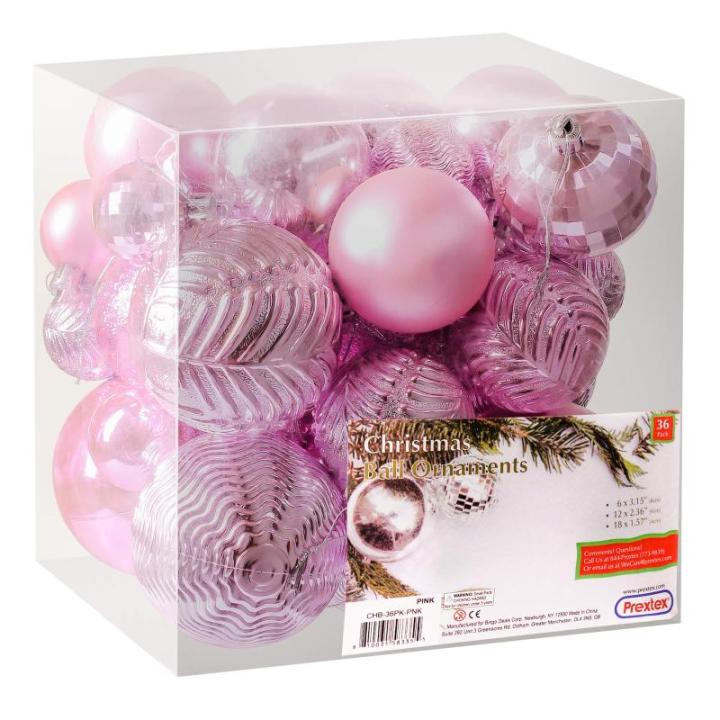 roze kerstbalornamenten voor kerstversiering - 36 stuks kerstboom onbreekbare ornamenten met ophanglus voor vakantie- en feestdecoratie (combo van 6 stijlen in 3 maten)