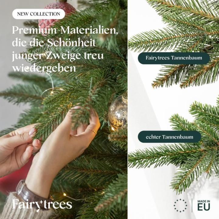 Nordmann Kunstkerstboom, 150 cm, natuurgetrouwe spuitgietelementen, gemaakt in de EU, kunstkerstboom met handgemaakte standaard van essenhout
