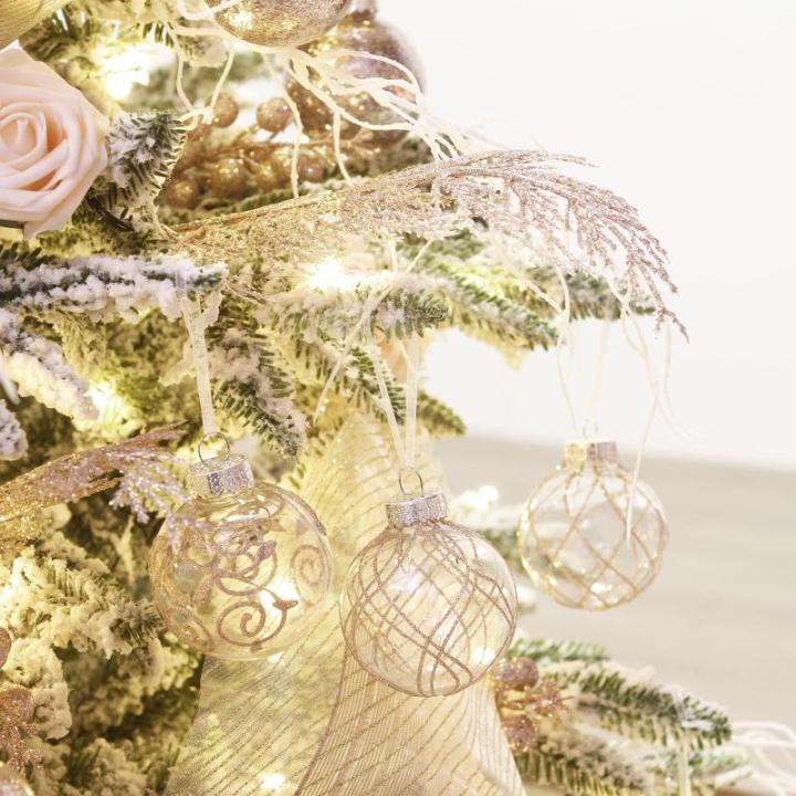 Onbreekbare doorzichtige plastic van 60 mm met glitterschilderij, transparant, doorzichtige kristallen , kerstboomdecoraties (30 stuks, roségoud)